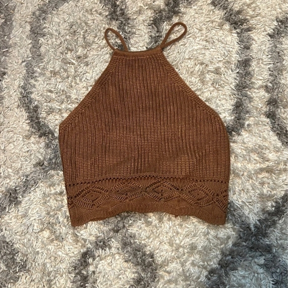 Brown Knit Hippie Halter Top - Picture 1 of 3
